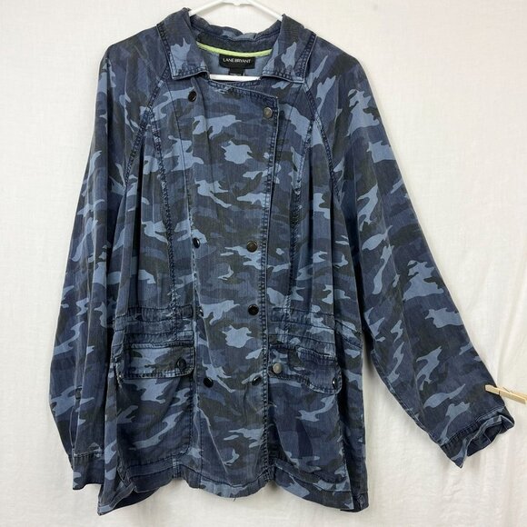 Lane Bryant 100% Lyocell Blue Camo Jacket Womens 18/20 Military Plus Size - Picture 1 of 12